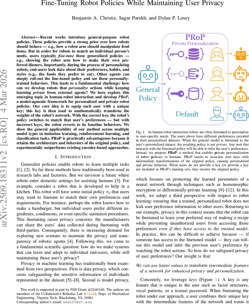 키 기반 개인화 로봇 정책으로 프라이버시 보호