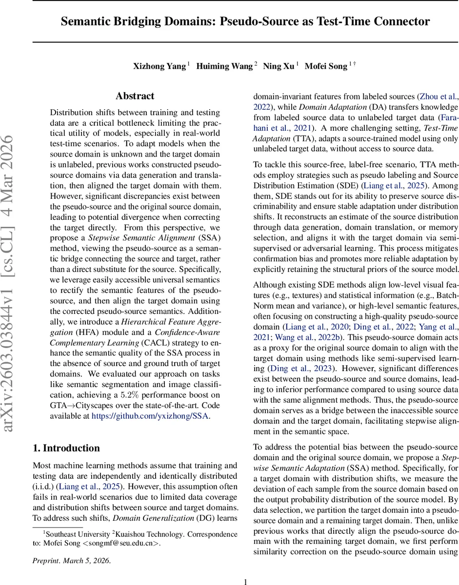 단계적 의미 정렬을 활용한 테스트‑시점 적응: 의사소스 브릿지