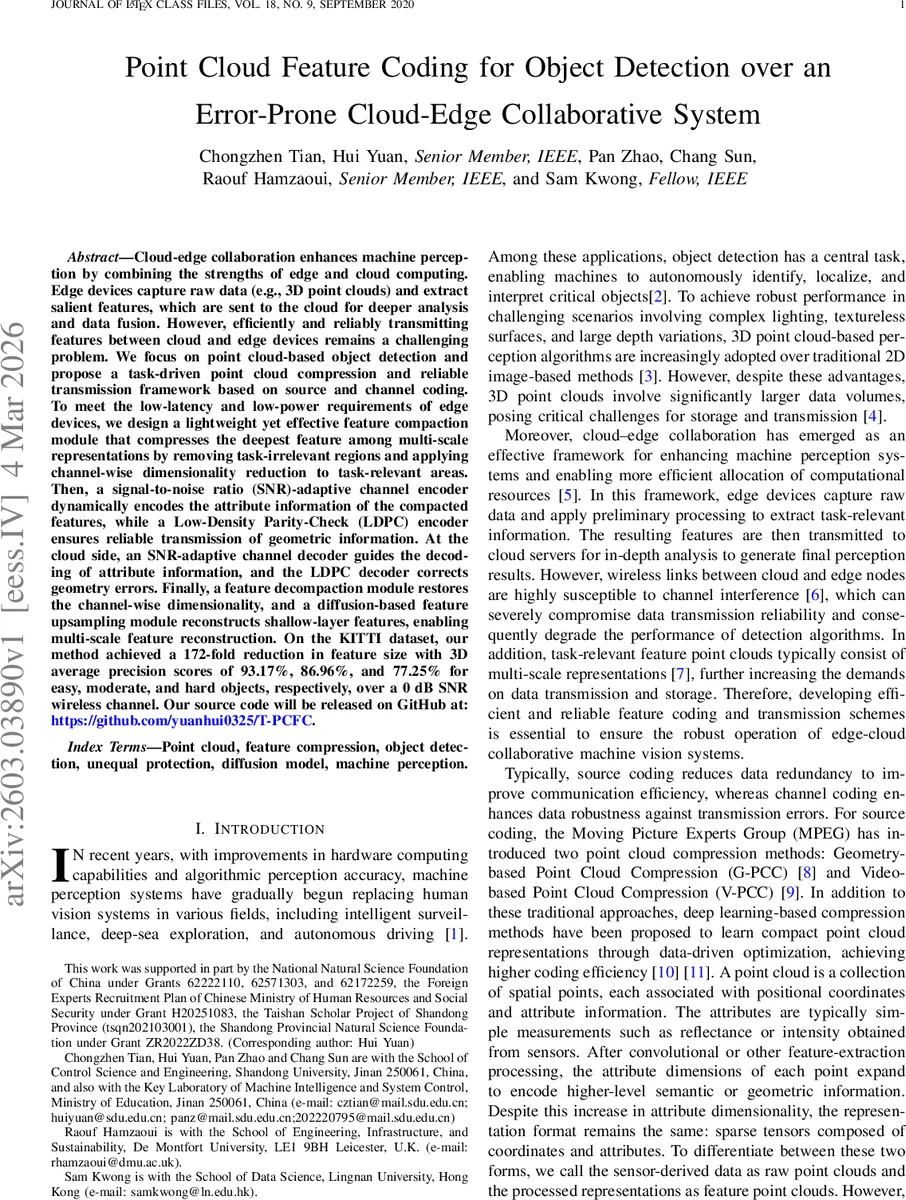 오류에 강한 클라우드 엣지 협업을 위한 포인트 클라우드 특징 압축 및 전송 프레임워크