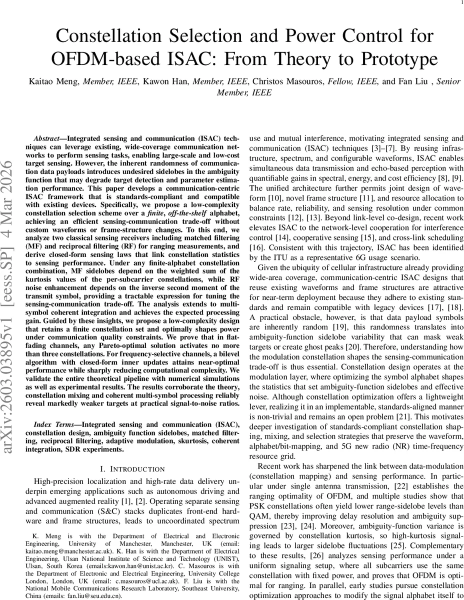 OFDM 기반 ISAC을 위한 별자리 선택과 전력 제어 이론에서 프로토타입까지