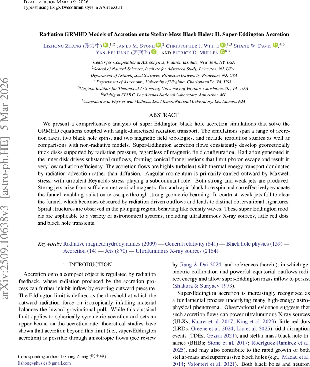 초극한 흑색홀 급축적의 복사 GRMHD 시뮬레이션 연구