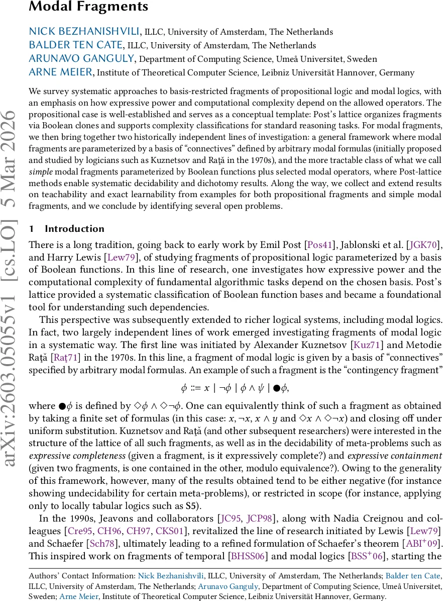모달 논리 조각의 체계적 탐구: 부울 클론과 복잡도 구분