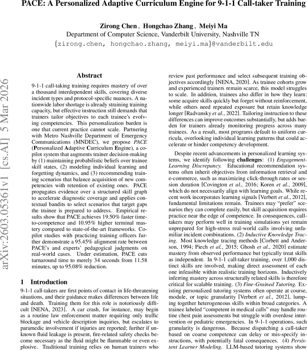 맞춤형 적응 커리큘럼 엔진 PACE로 9‑1‑1 콜테이커 훈련 혁신