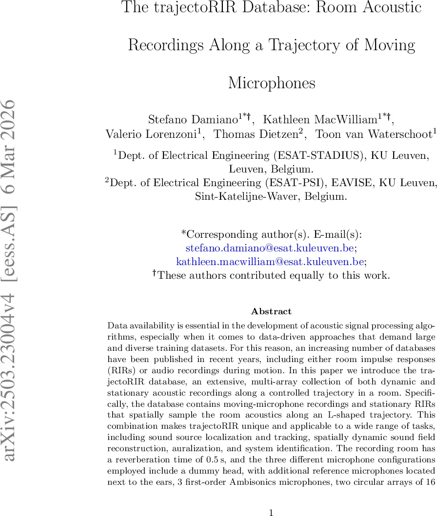 동적 마이크로폰 궤적을 위한 대규모 실내 음향 데이터베이스 trajectoRIR 소개