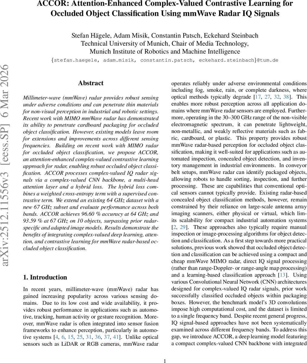 복합값 주의 강화 대조 학습 기반 mmWave 레이더 폐쇄 물체 분류