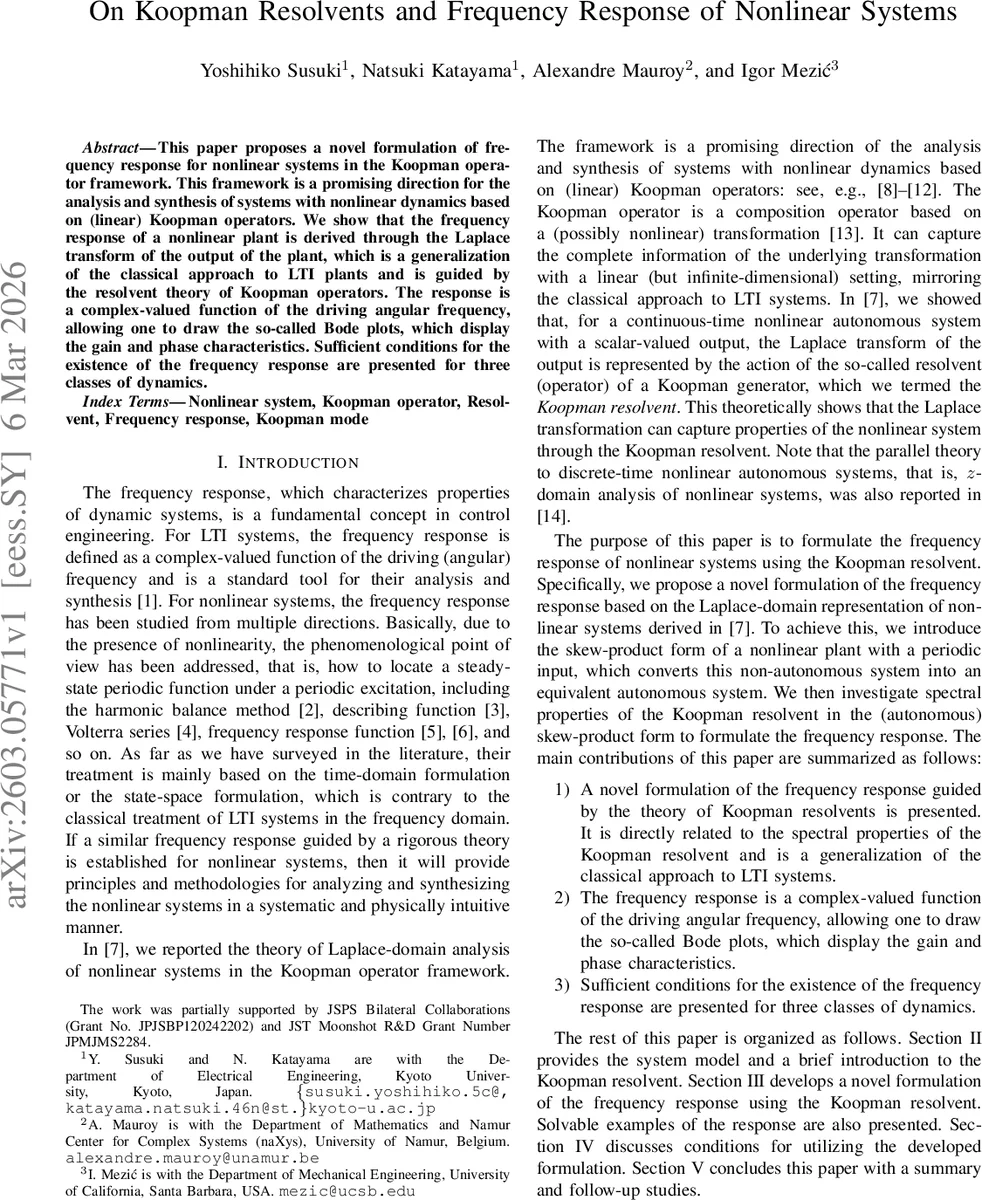 비선형 시스템의 쿠프만 해석을 통한 새로운 주파수 응답 정의