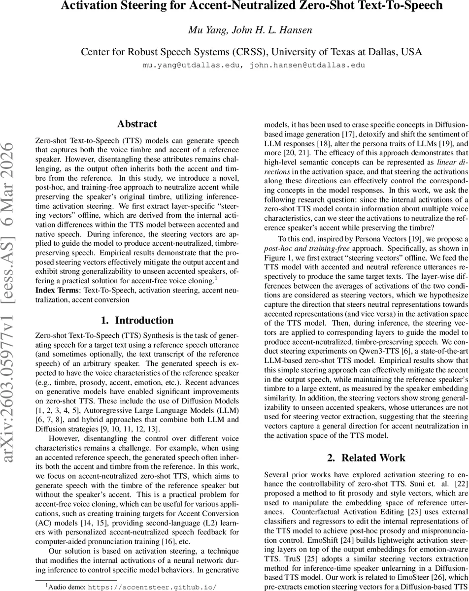 액센트 중립 제로샷 TTS를 위한 활성화 스티어링