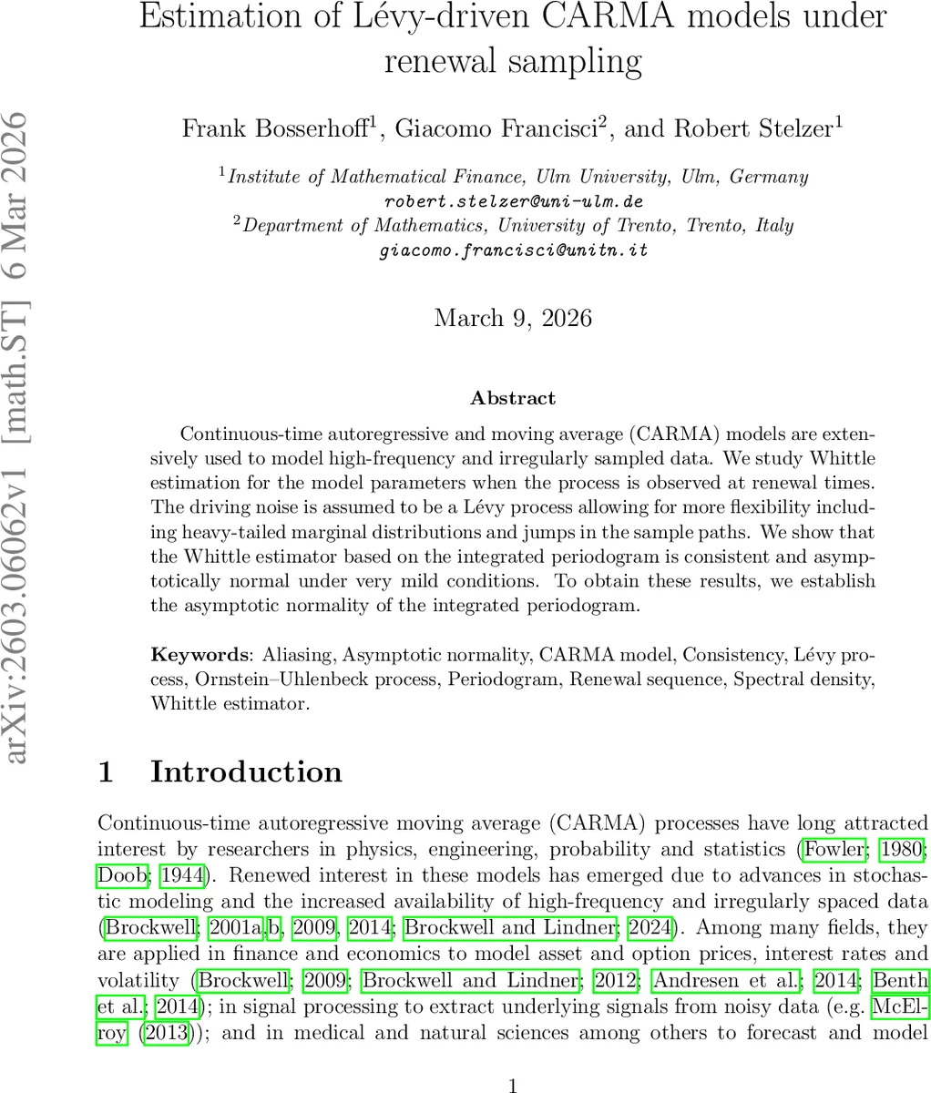 갱신 샘플링에서 레비 기반 CARMA 모델의 파라미터 추정