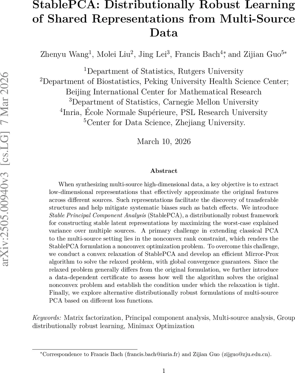 다중소스 데이터의 안정적인 공유 표현 학습을 위한 분포강건 PCA
