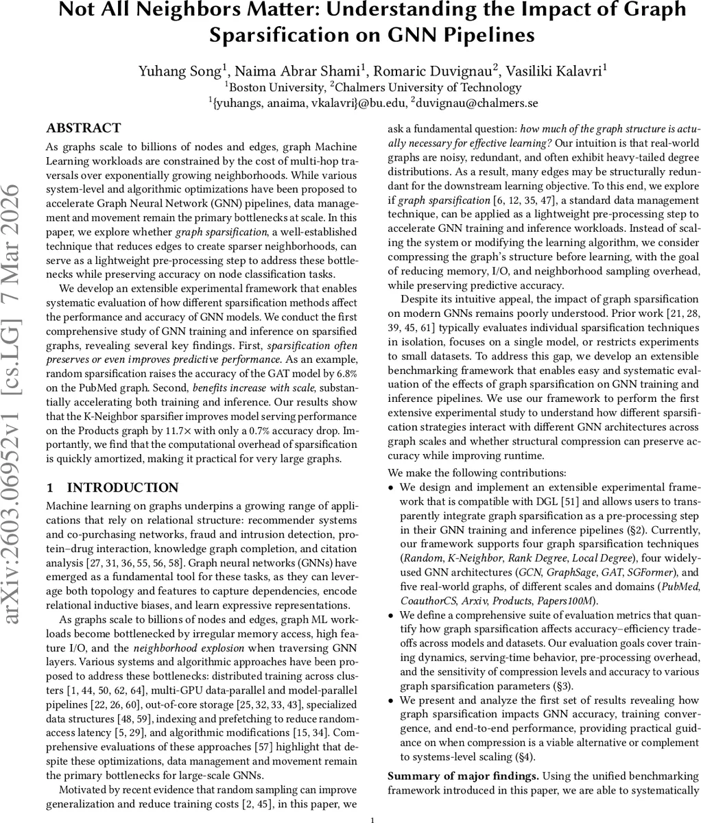 이웃을 줄이면 성능이 오른다: 그래프 희소화가 GNN 파이프라인에 미치는 영향