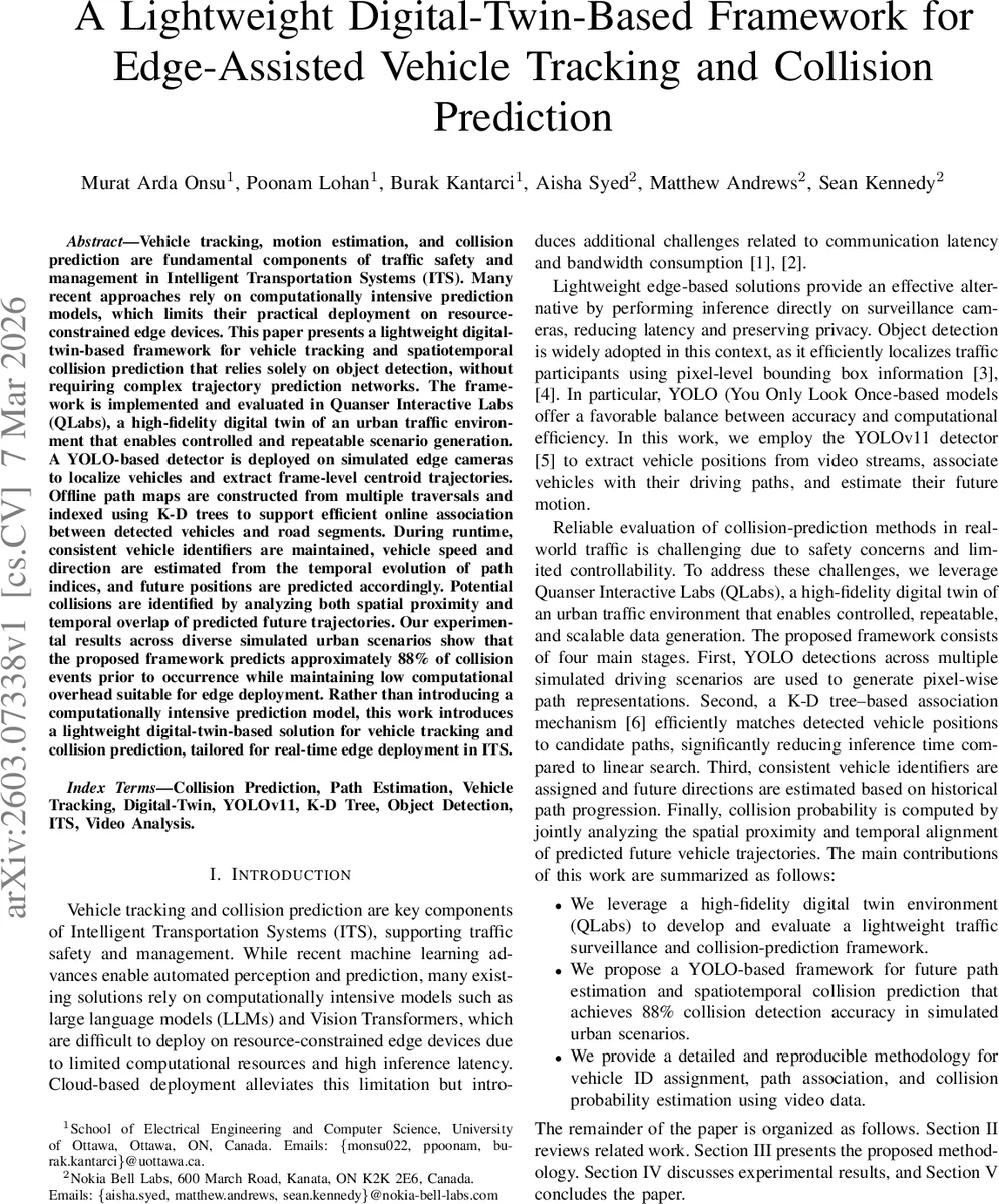 경량 디지털 트윈 기반 엣지 차량 추적 및 충돌 예측 프레임워크
