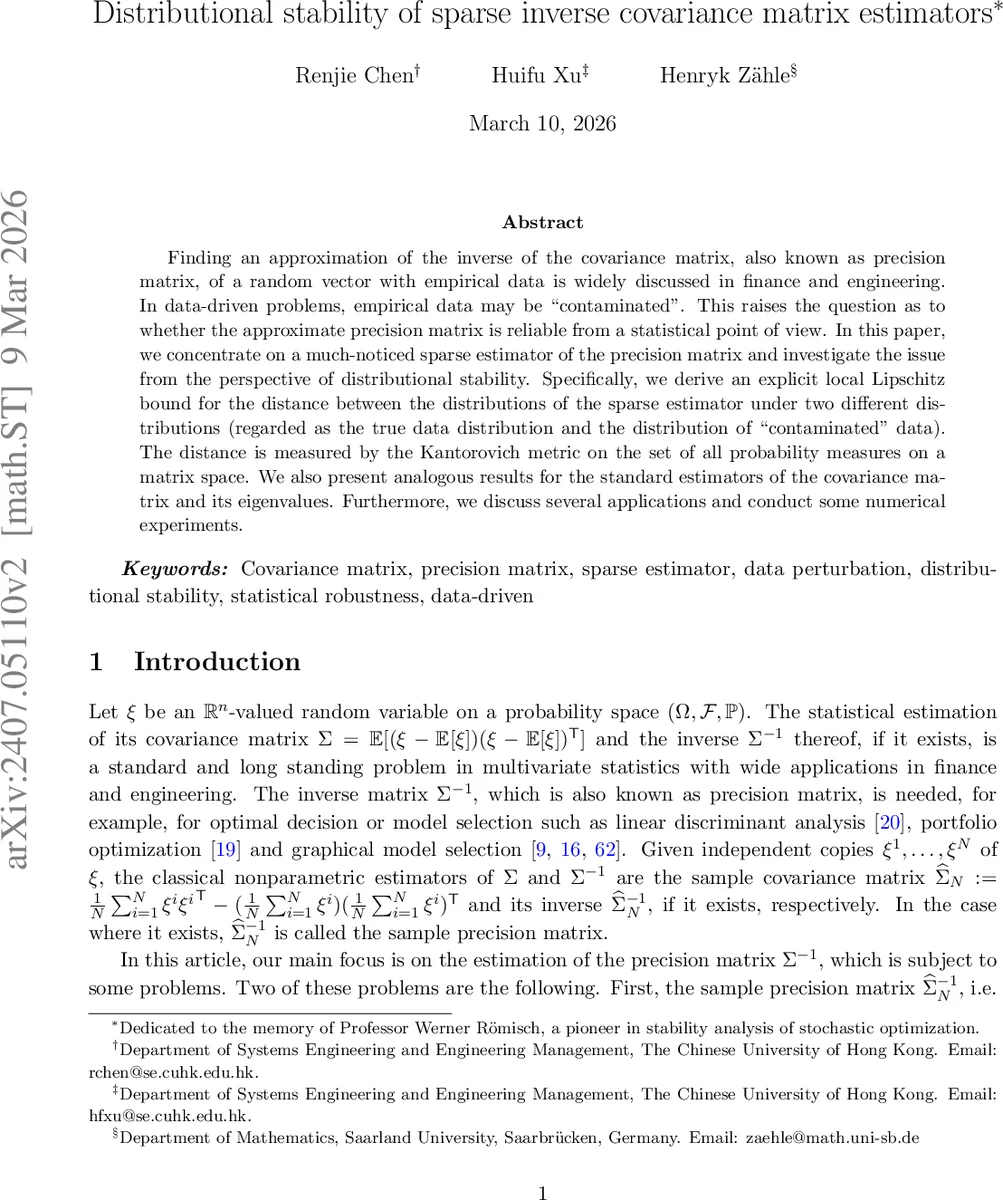 희소 정밀 행렬 추정기의 분포 안정성 및 리프시츠 경계