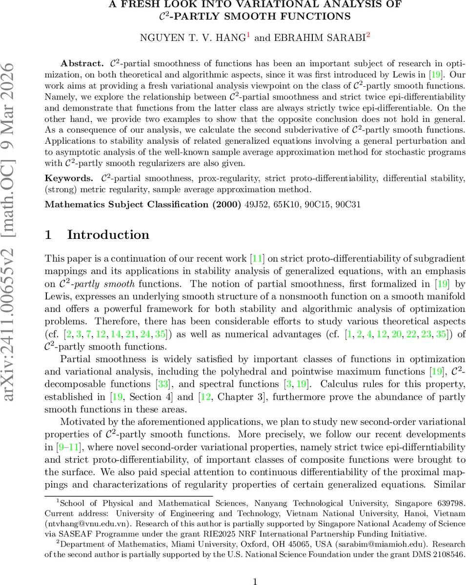 C² 부분 매끄러운 함수의 새로운 변분 분석