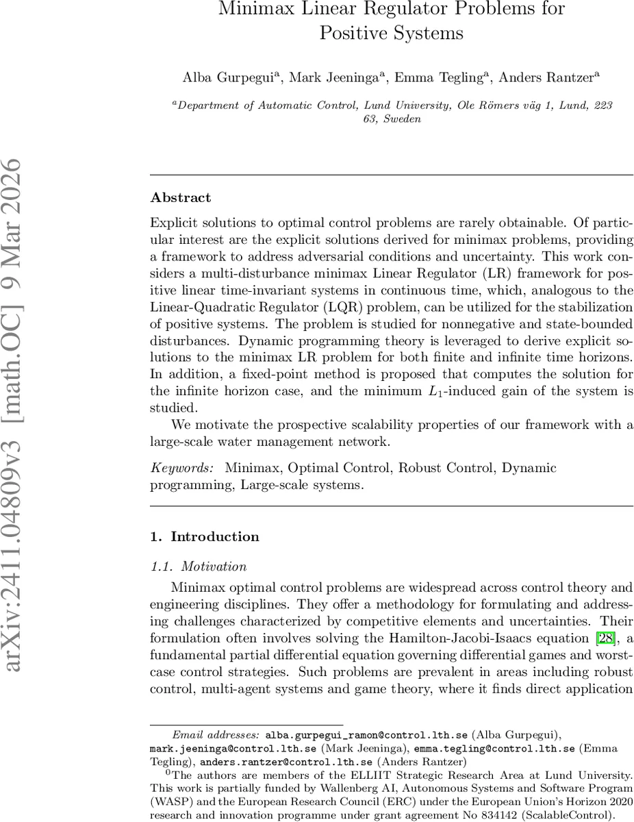 양극 시스템을 위한 최소극선형조절기 문제