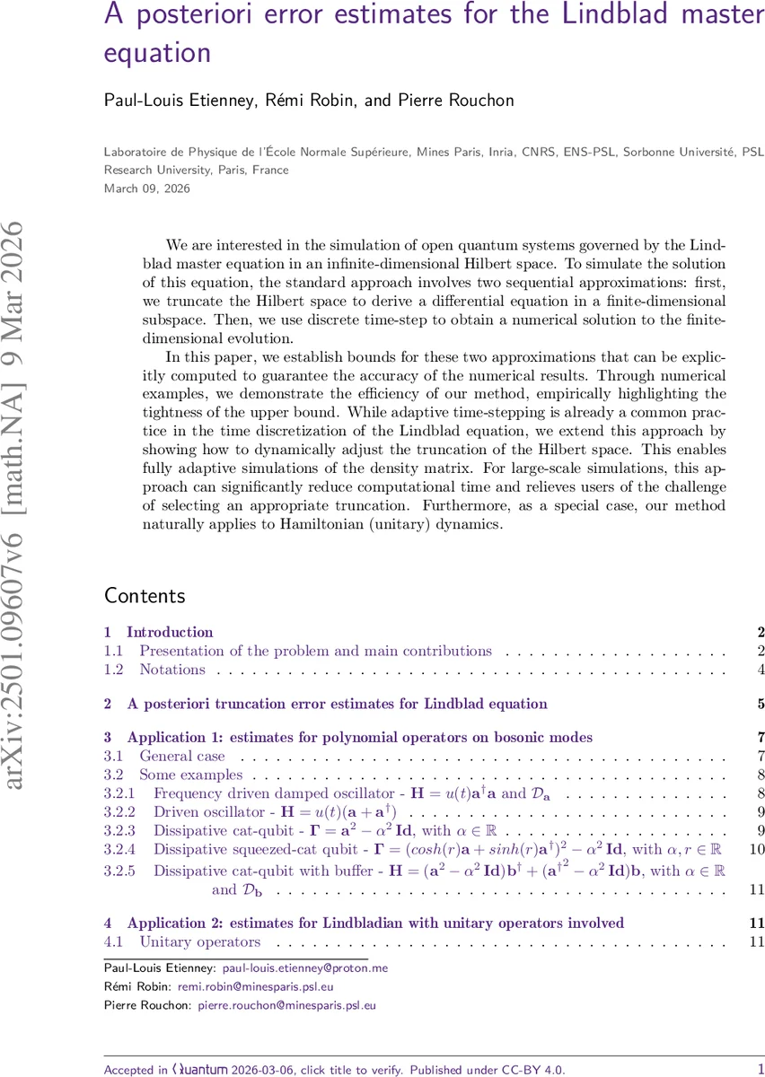 리드블러 마스터 방정식의 사후 오차 추정