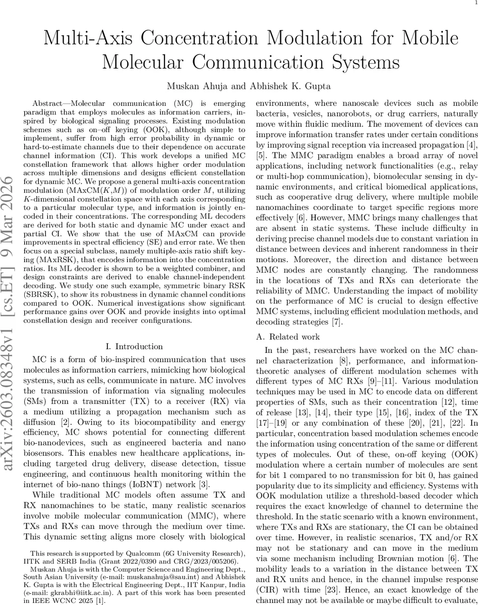 다중축 농도 변조를 이용한 이동형 분자통신 시스템