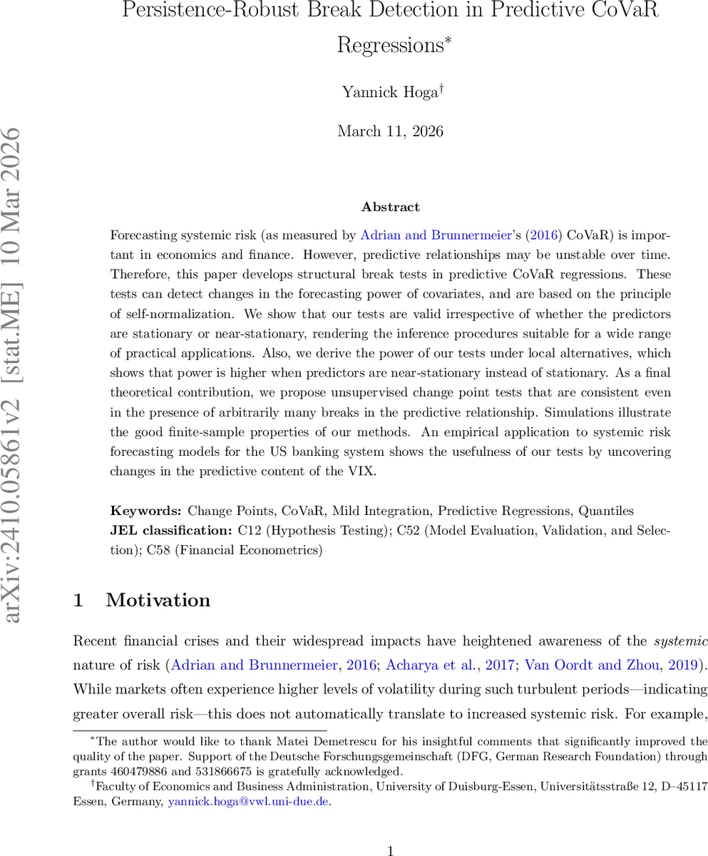 예측 CoVaR 회귀의 지속성 강인 구조변화 검정