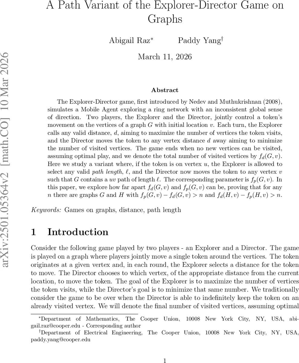 하이퍼큐브와 이분배치가능 그래프에서 탐험‑감독 게임의 거리·경로 변형 비교