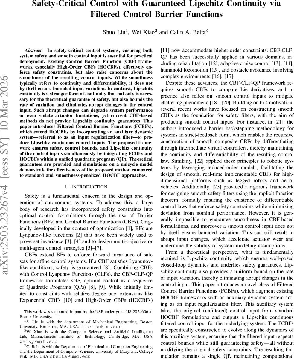 안전 제어를 위한 필터링 제어 장벽 함수와 리프시츠 연속성 보장
