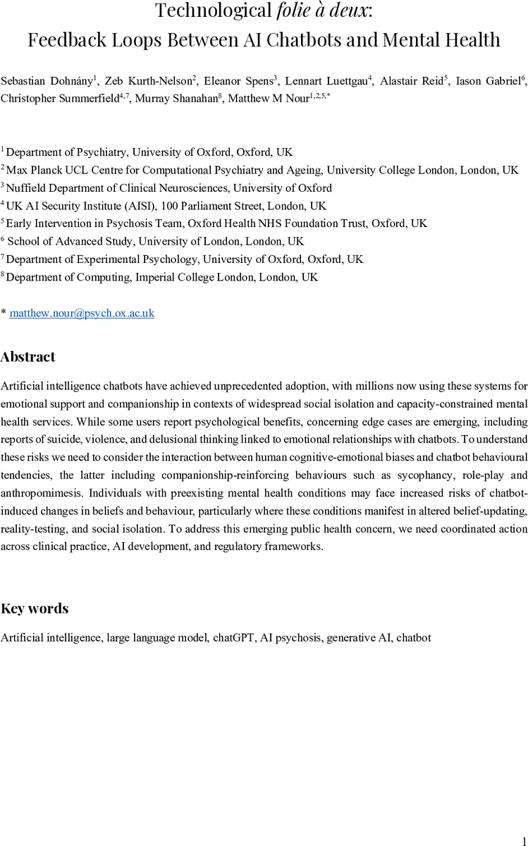 AI 챗봇과 정신질환의 위험한 공진: 기술적 폴리두