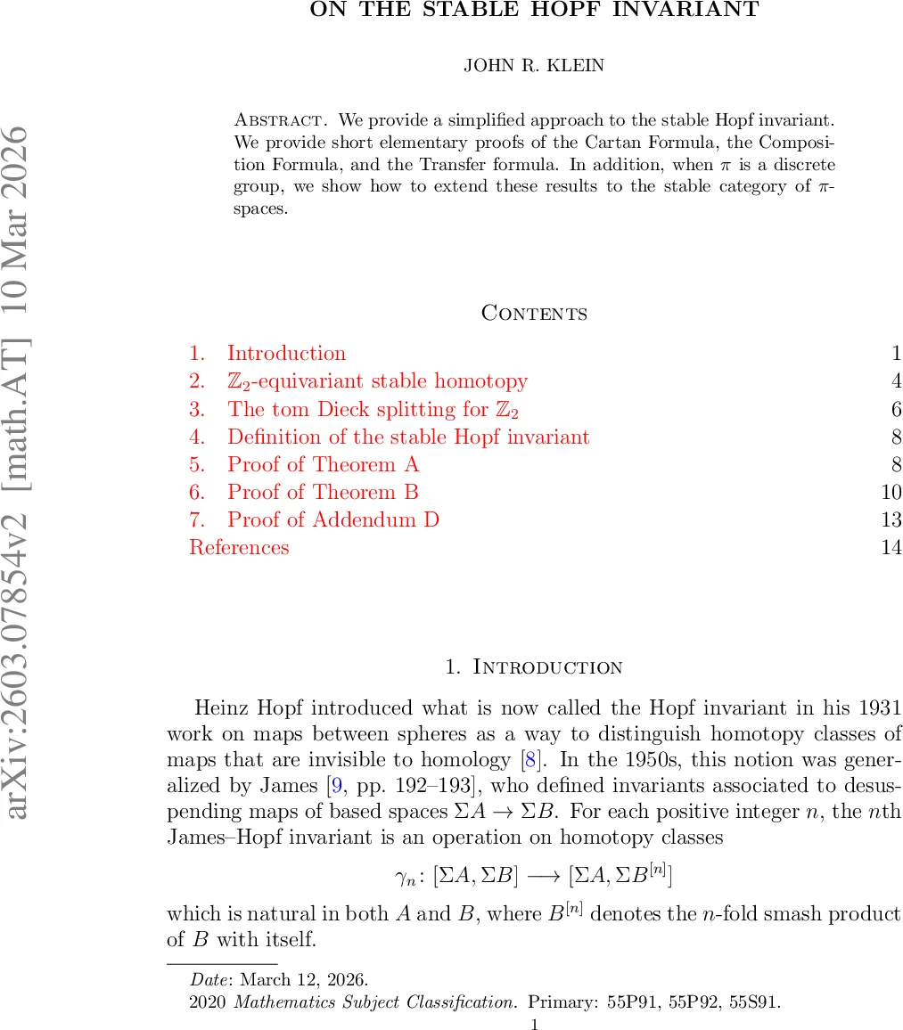 안정된 호프 불변량의 새로운 접근과 공식