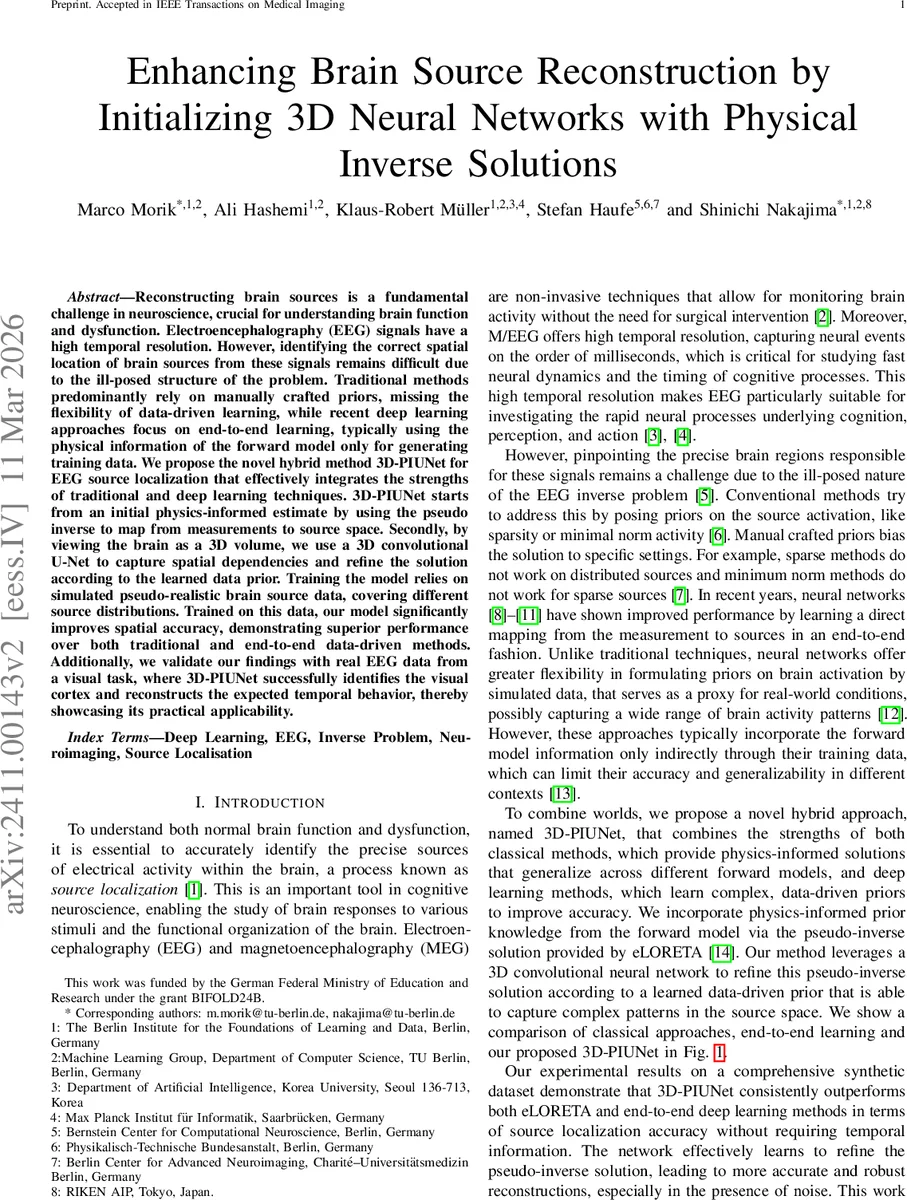 뇌소스 재구성을 위한 물리 기반 역해 초기화 3D 신경망