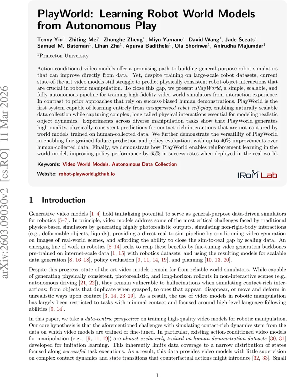 자율 놀이로 배우는 로봇 세계 모델링