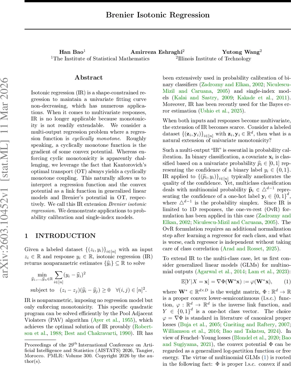 브레니에르 등고선 회귀를 통한 다출력 단조 회귀