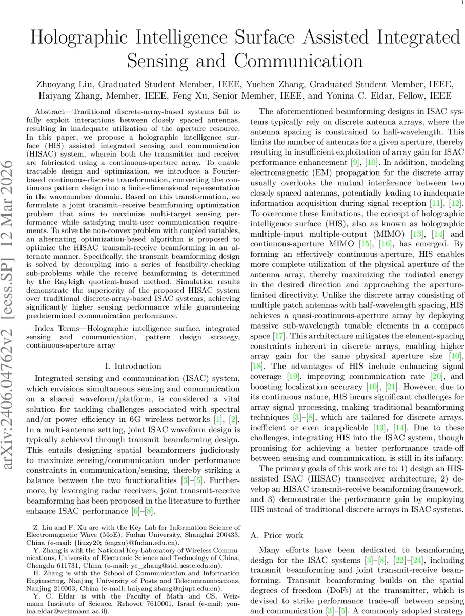 홀로그래픽 인텔리전스 서피스 기반 통합 감지·통신 시스템