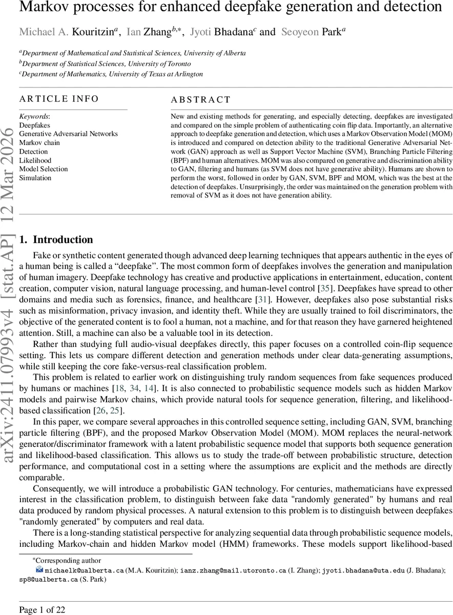 마코프 기반 딥페이크 생성 및 탐지
