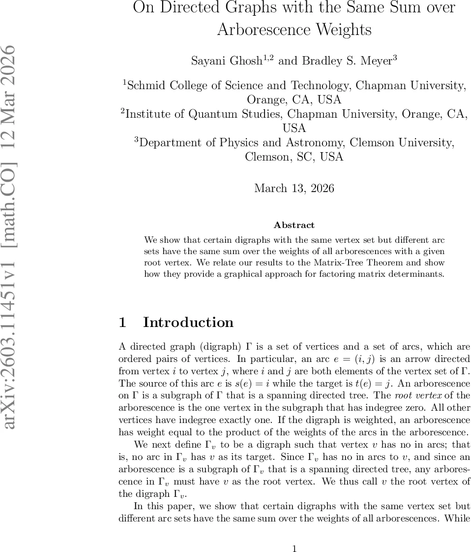 방향 그래프의 아보레시스 가중치 합 동등성
