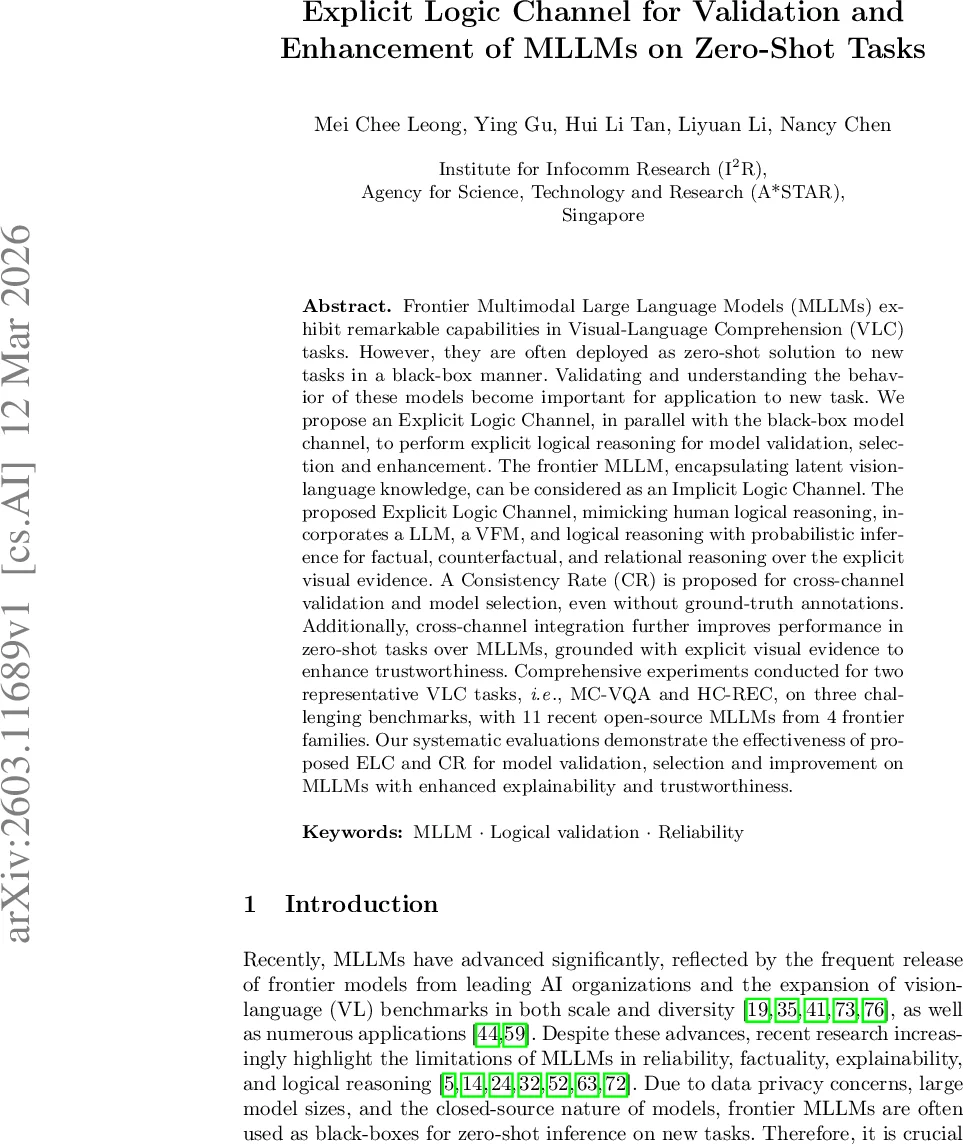 명시적 논리 채널을 통한 제로샷 멀티모달 모델 검증 및 향상