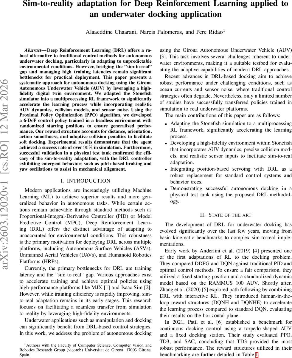 수중 도킹을 위한 시뮬레이션 실전 전이 딥 강화학습