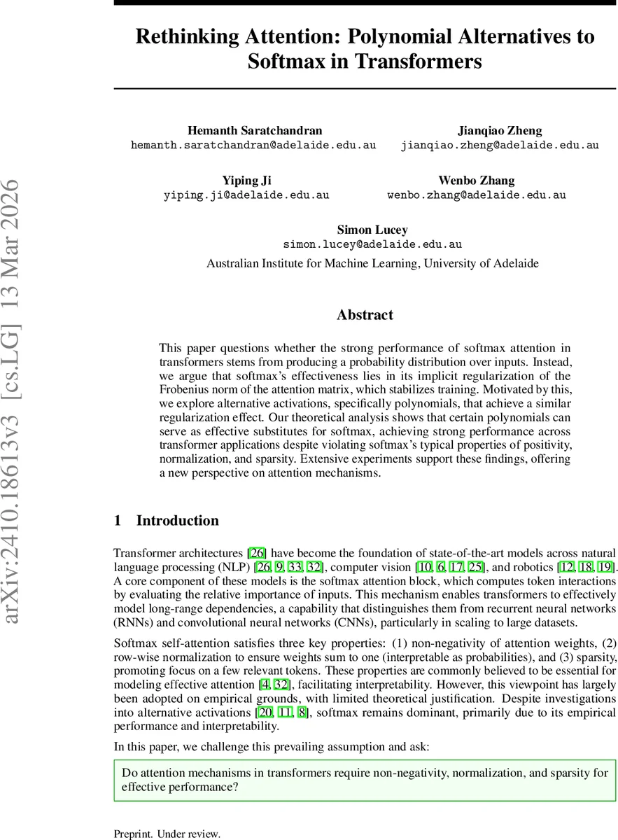 소프트맥스 대신 다항식으로 보는 트랜스포머 어텐션