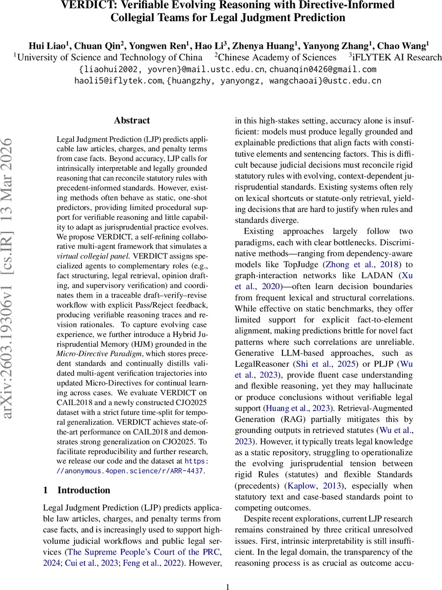 법적 판단 예측을 위한 검증 가능한 진화 추론 프레임워크 VERDICT