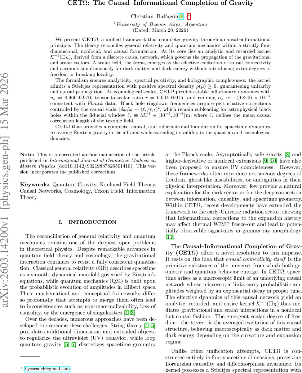 중력의 인과·정보 완성: CETOmega 이론