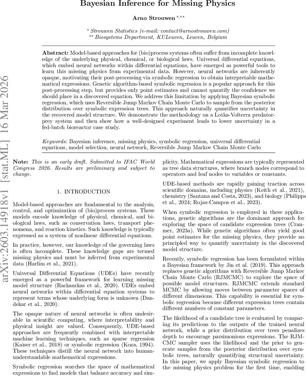 베이지안 기호 회귀로 누락된 물리 찾기