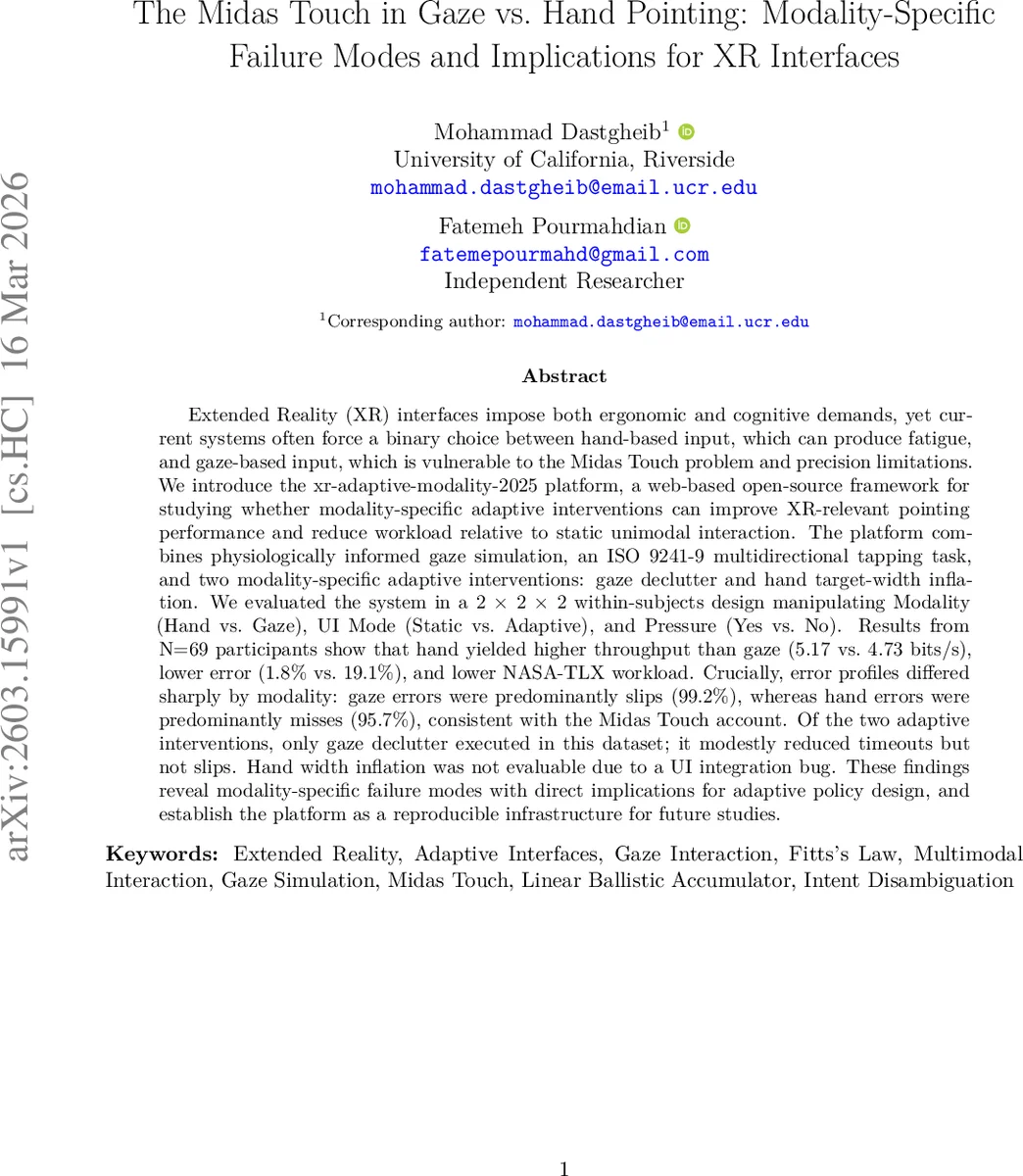 XR 인터페이스에서 시선과 손 포인팅의 미다스 터치와 적응형 설계