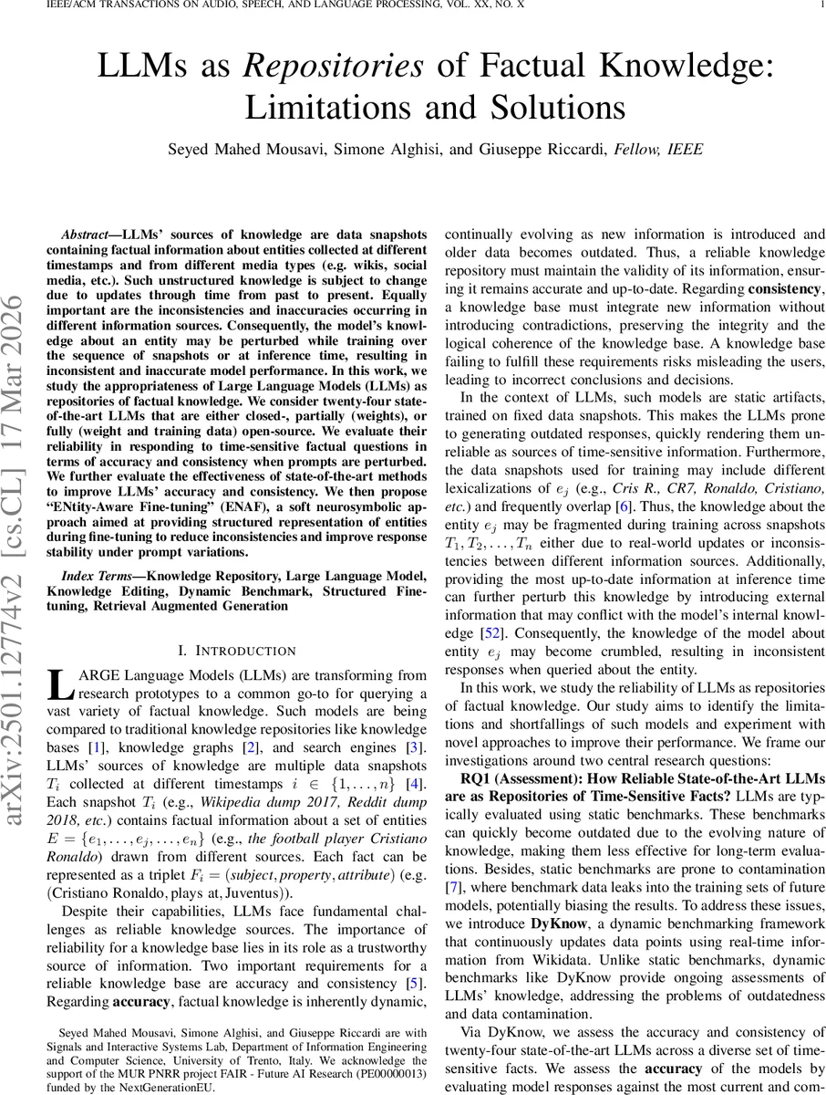LLM을 위한 동적 지식 벤치마크와 엔터티‑인식 파인튜닝