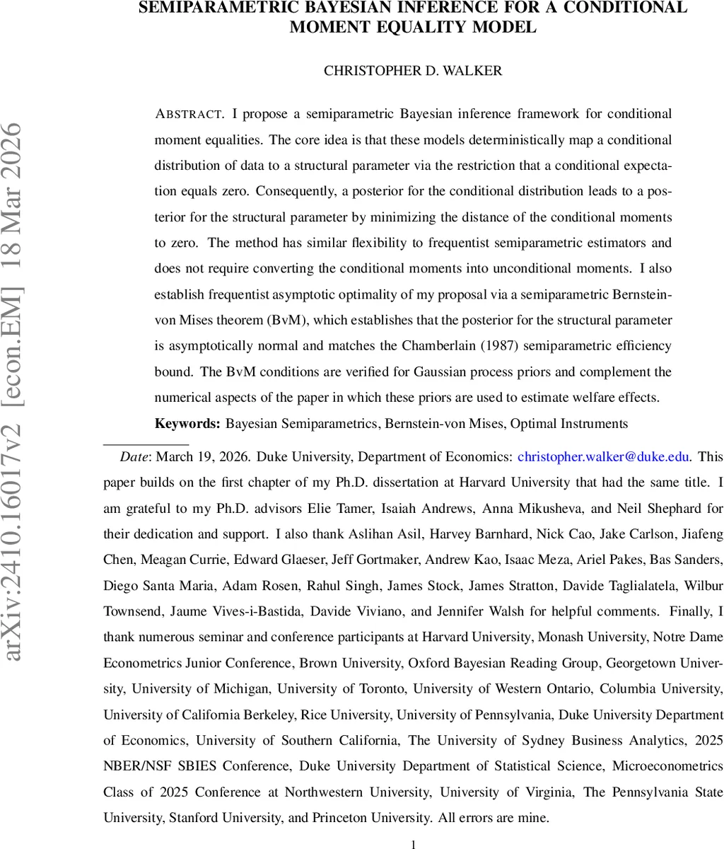 조건부 모멘트 등식 모델을 위한 반모수 베이지안 추론