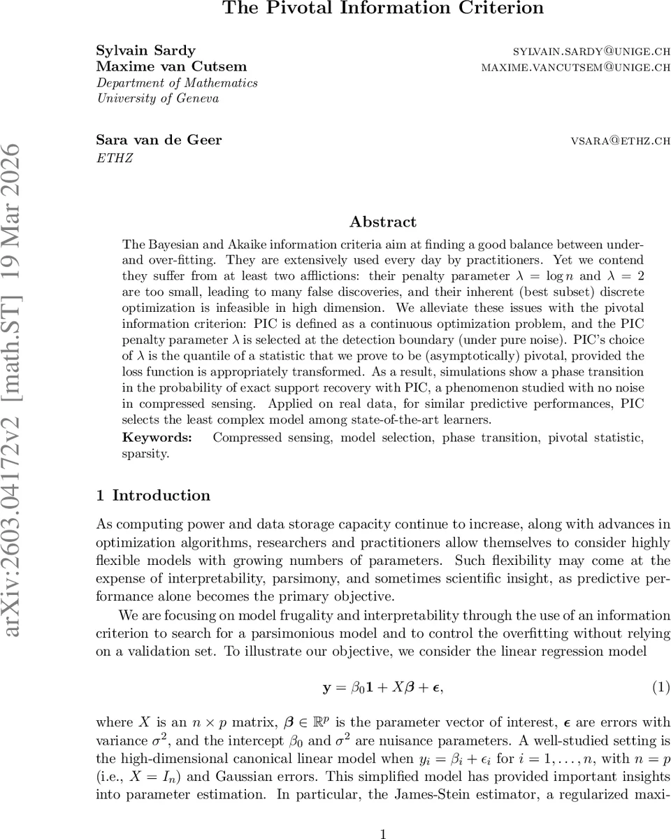 피벗 정보 기준: 고차원 모델 선택의 새로운 패러다임