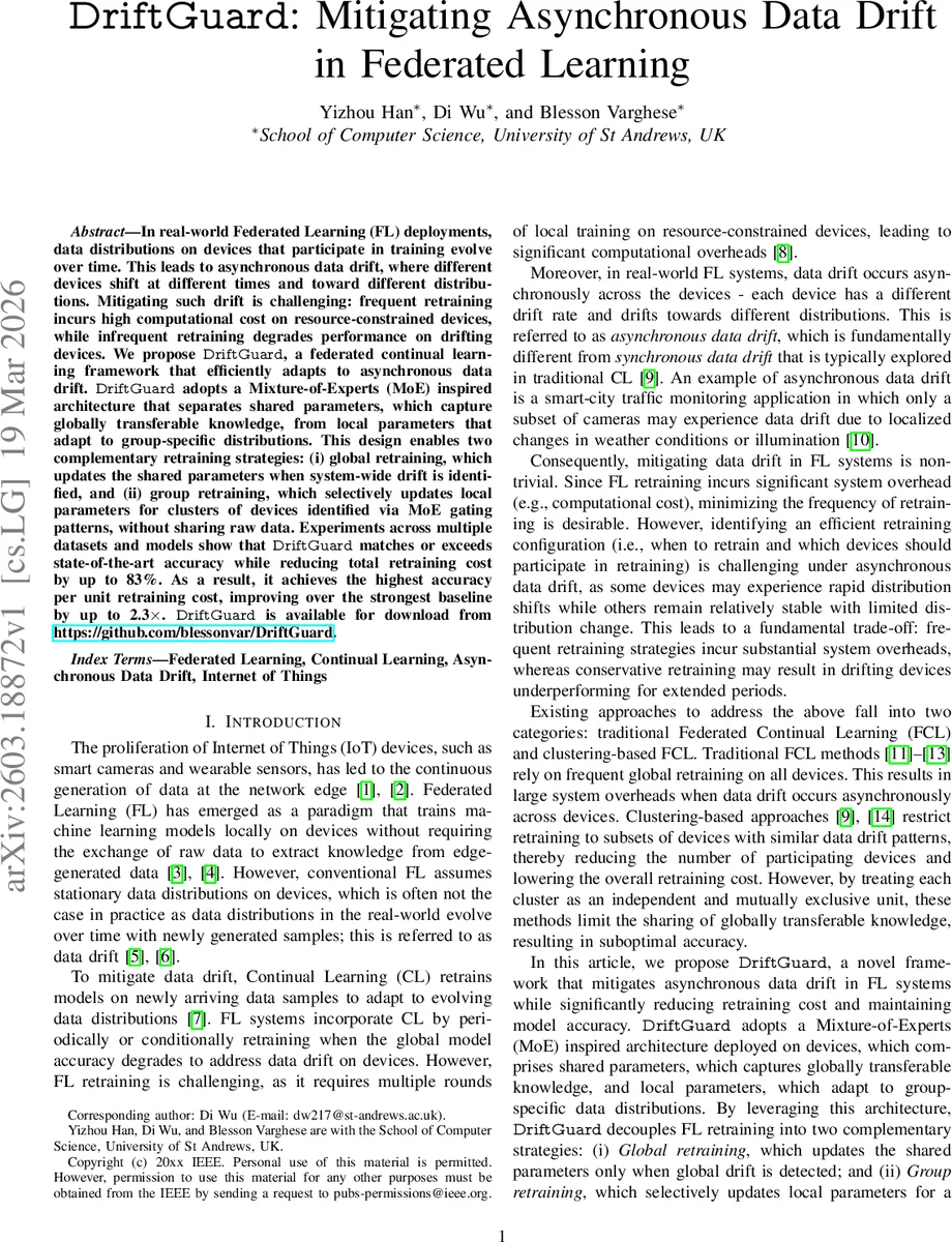 비동기 데이터 드리프트를 위한 연합 학습 방패 DriftGuard
