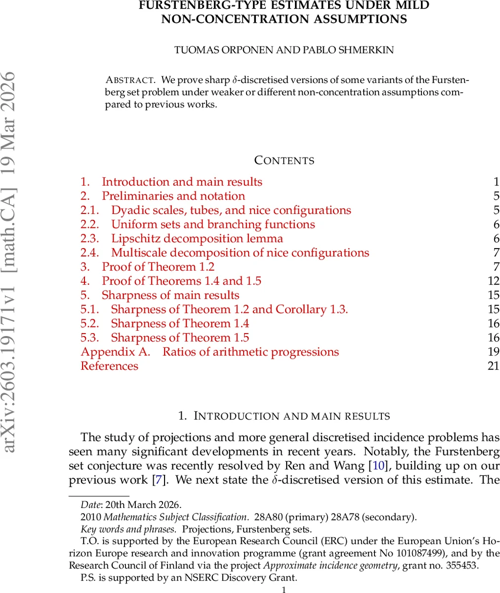 약한 비집중 가정 하의 푸르스텐버그 집합 추정식