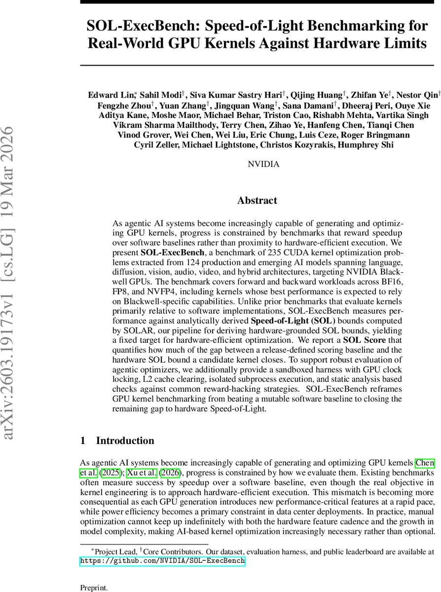 실제 GPU 커널을 하드웨어 한계에 맞추는 속도광 기준 벤치마크