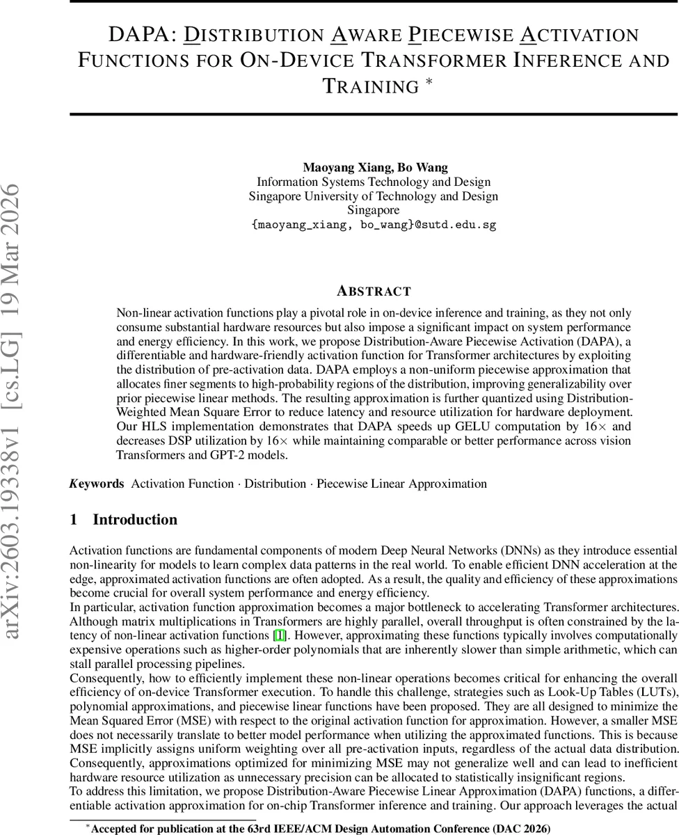 분포 인식 조각별 활성화 함수 DAPA: 온디바이스 트랜스포머 가속을 위한 새로운 접근