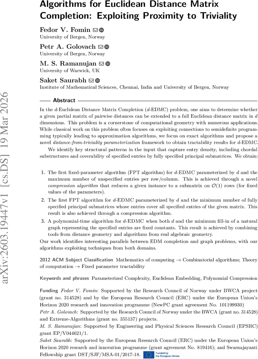 거리에서 멀어질수록 쉬워지는 유클리드 거리 행렬 완성 알고리즘