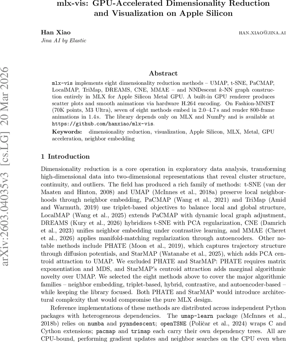 Apple 실리콘을 위한 초고속 차원 축소와 시각화 라이브러리 mlx‑vis