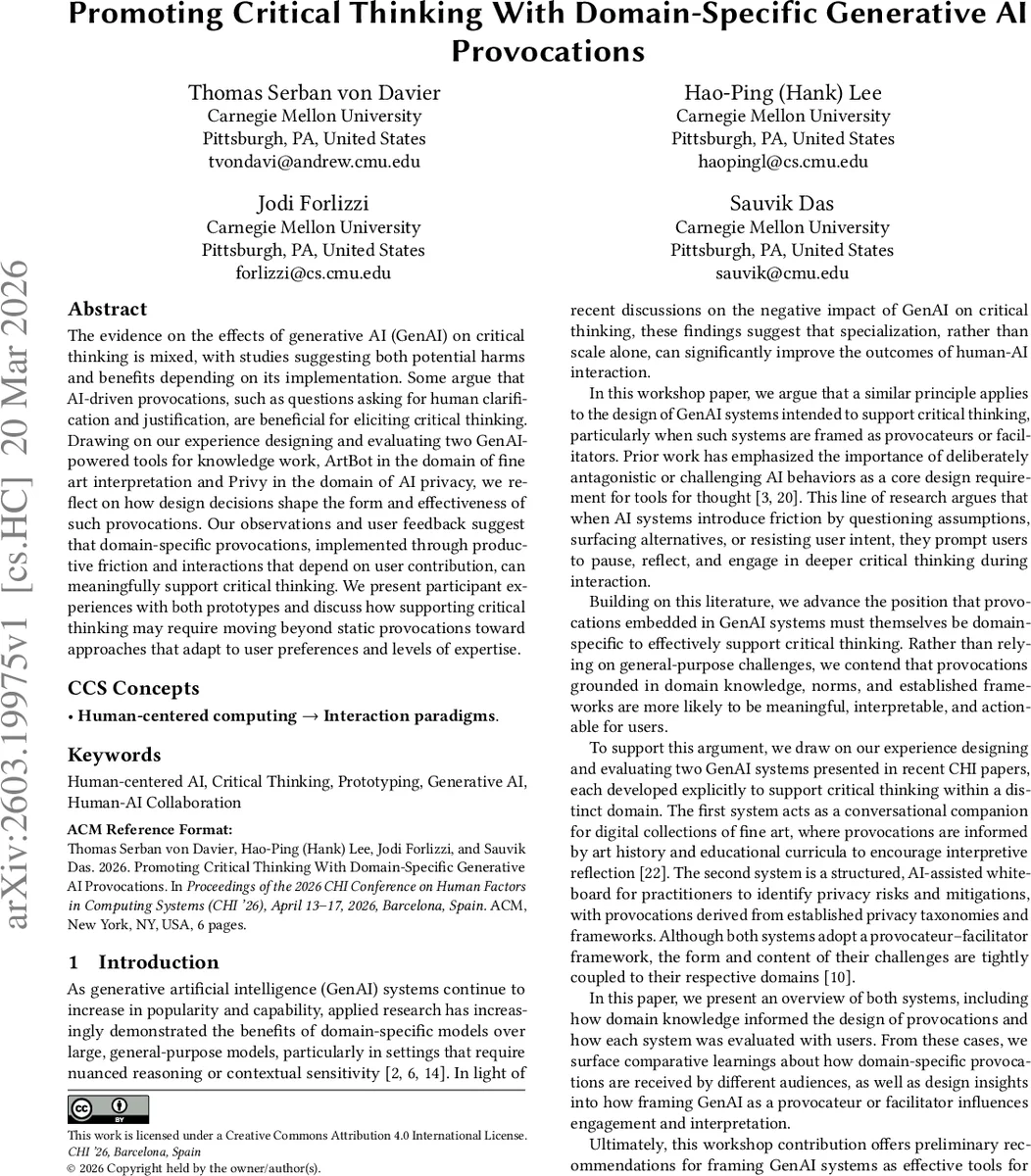 도메인 특화 생성 AI가 촉발하는 비판적 사고 강화
