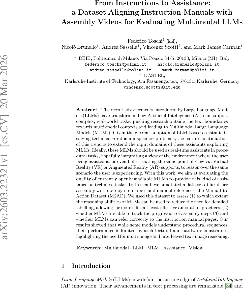 조립 매뉴얼과 영상 정렬 데이터셋 M2AD: 멀티모달 LLM 평가를 위한 새로운 기준