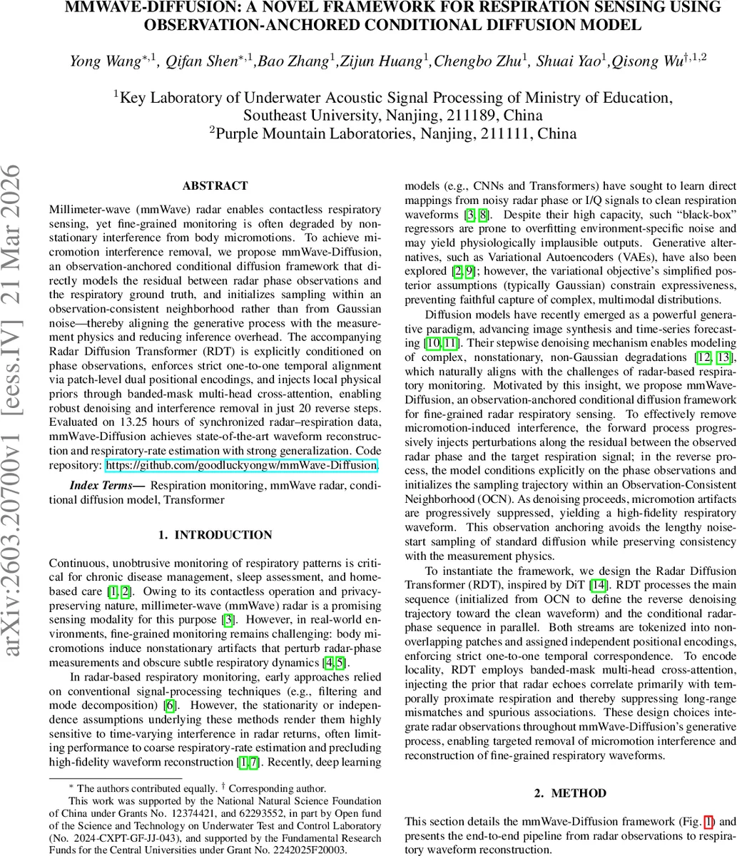 관측 기반 조건부 확산 모델로 구현한 mmWave 호흡 감지 혁신